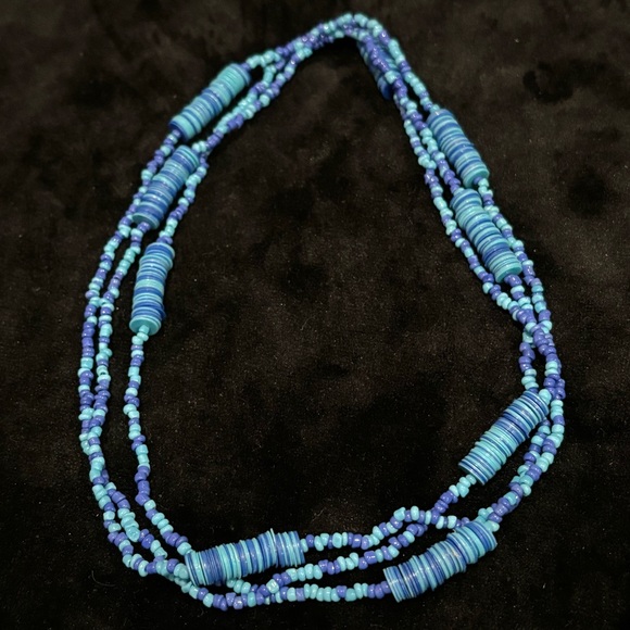 Handmade Handcrafted Turquoise / Blue Long Beaded Multiple Layer Necklace - Picture 3 of 5